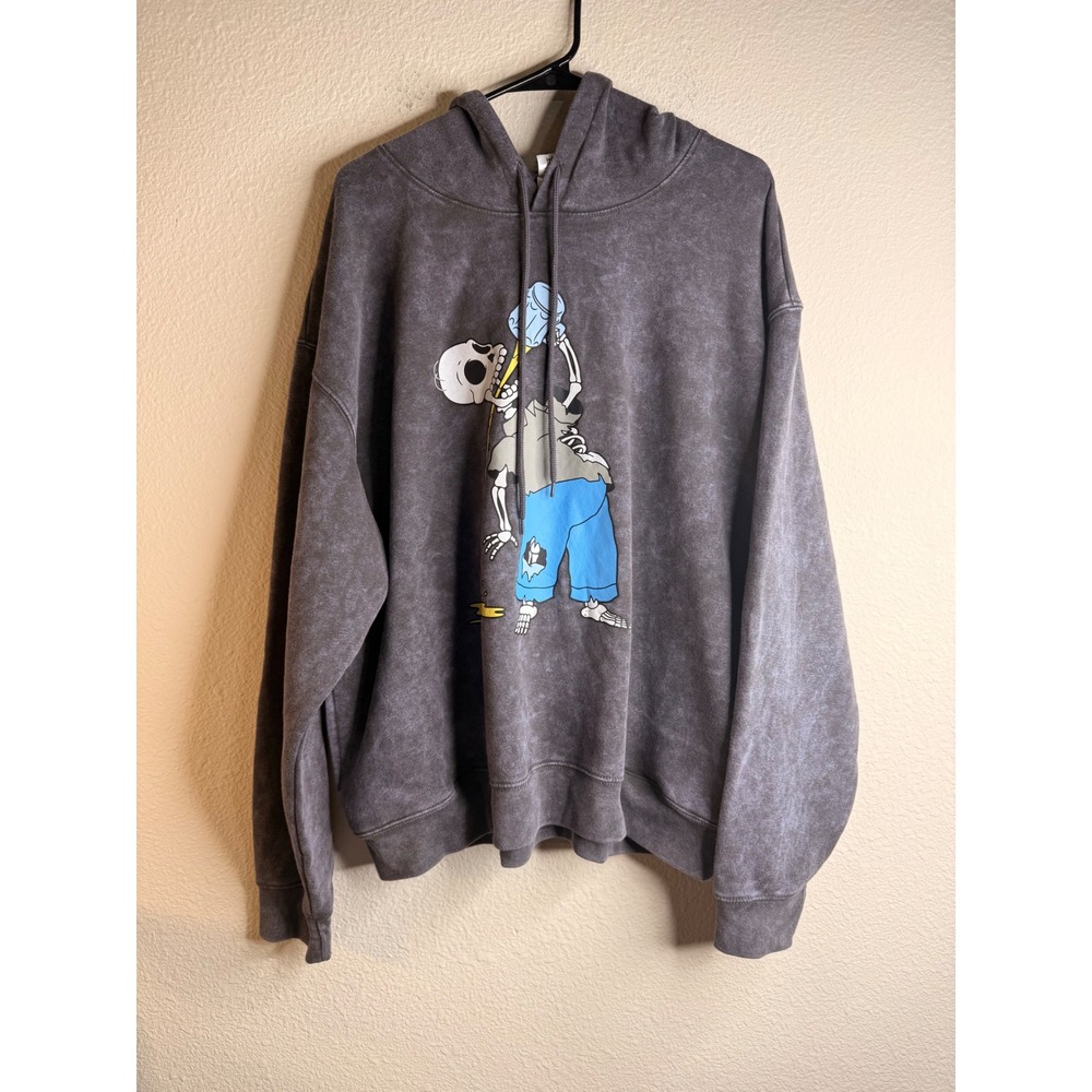 The Simpsons Unisex XXL Grey Acid Wash Skeleton Pullover Hoodie Sweatshirt 2XL
